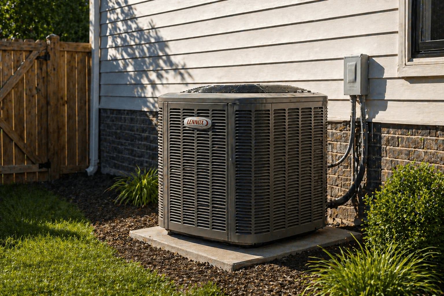 Lennox central air conditioner installed at a Kitchener-area home by Trident HVAC