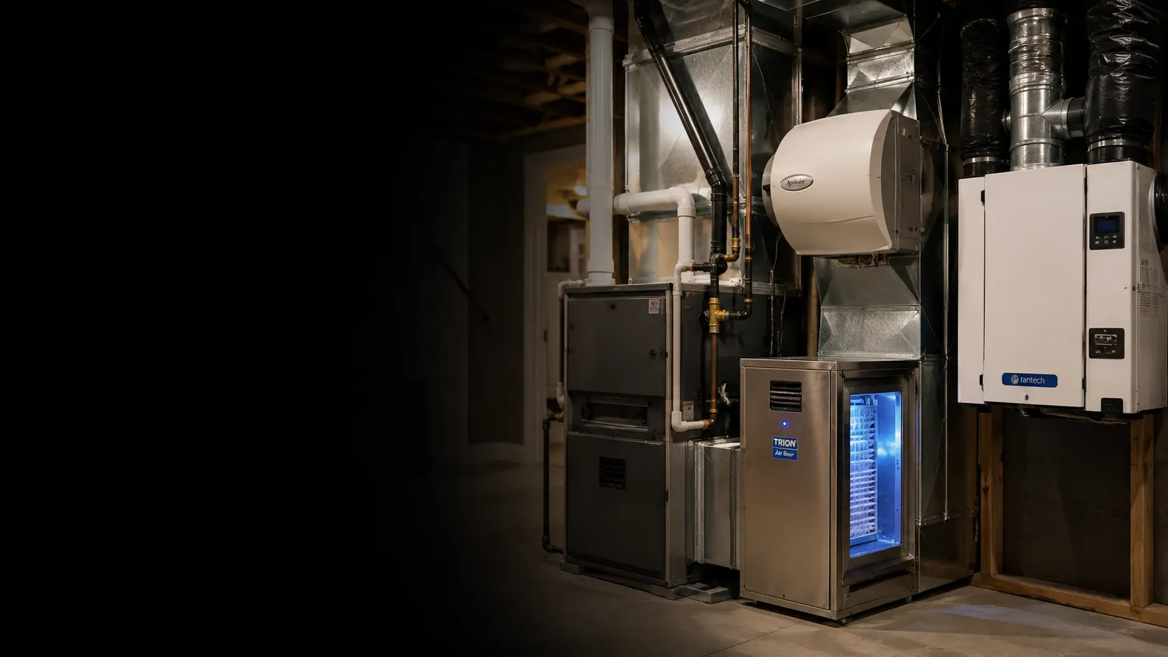 Whole-home humidifier, air cleaner, UV light and HRV/ERV ventilation installed by Trident HVAC in a Kitchener-area home