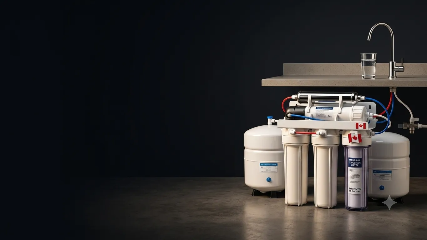 Under-sink reverse osmosis drinking water system with storage tank installed by Trident HVAC in a Kitchener-area home